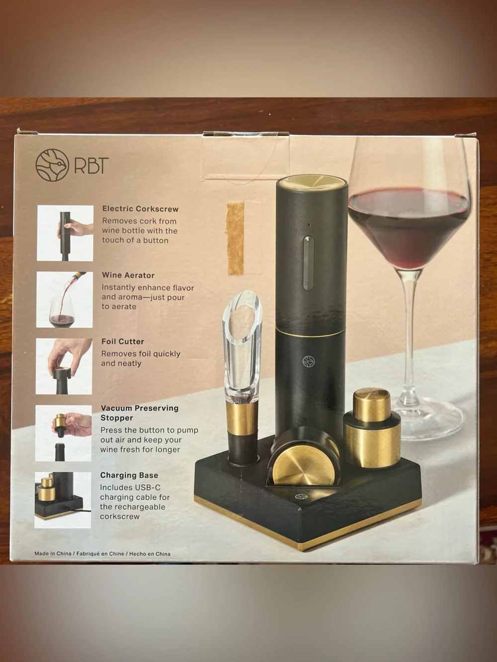 RBT 5-Piece Electric Wine Set in Black & Gold